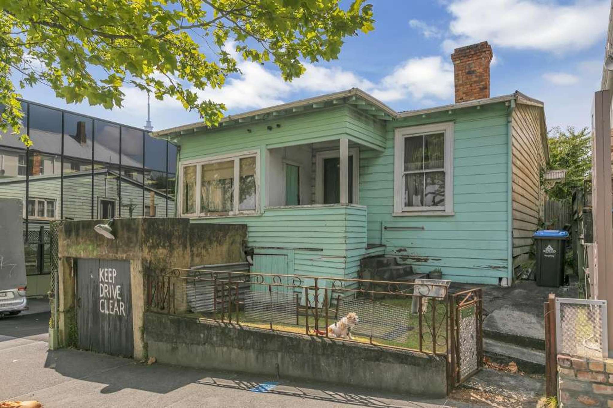 The run-down cottage with views of the Sky Tower