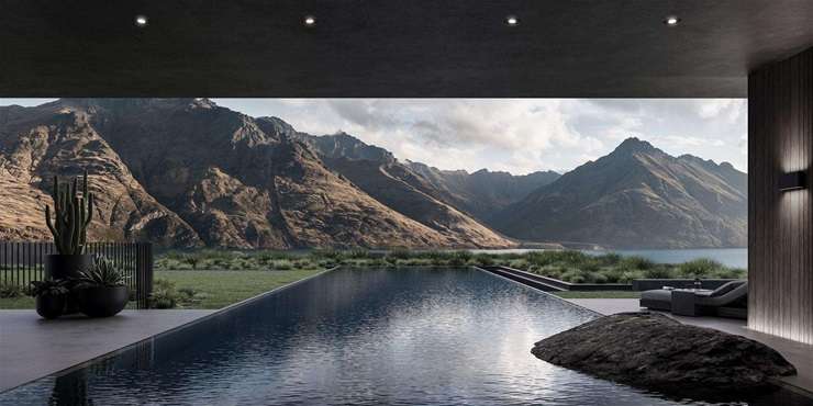 An artist’s impression of a six-bedroom, 10-bathroom mansion planned for 7 Forestlines Rise in Ben Lomond near Queenstown. Photo / Supplied