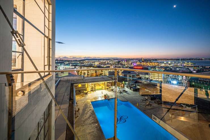 loft apartment with decorative ceiling brick walls and city views  penthouse apartment 635 Heritage 35 Hobson Street, Auckland