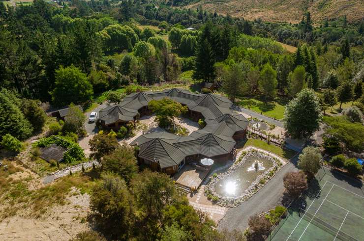 The striking lodge at 441 Wakamarina Valley Road, in Canvastown, Marlborough. Photo / Supplied