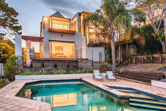 Stylish living with swimming pool and vast sea views