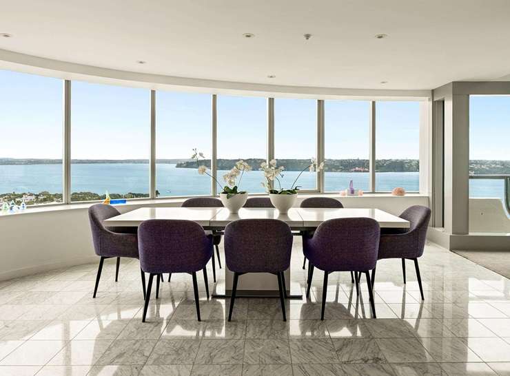 The split-level penthouse in Herne Bay's Shangri La is on the market with a new look. Photo / Supplied