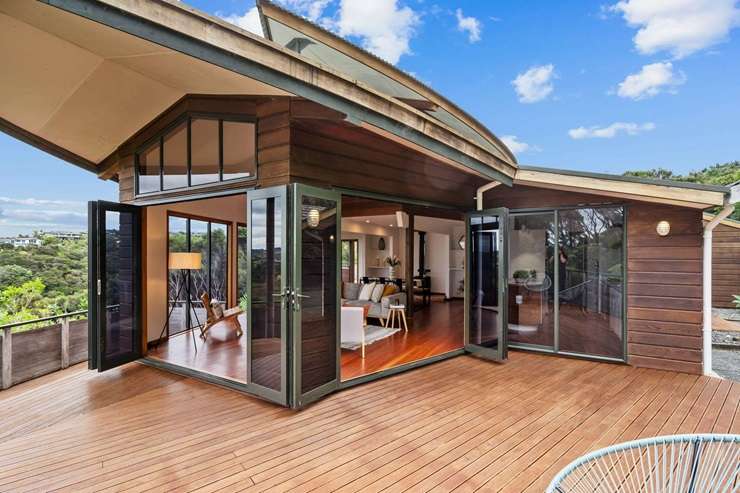 The three-bedroom bach for sale at 19 Anchorage Heights Place, in Kerikeri, Far North, has a nautical design. Photo / Supplied