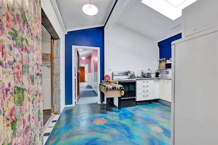 The former Freemason's hall at 20 Domett Street, in the Taranaki town of Waitara, has been given a colourful makeover. Photo / Supplied