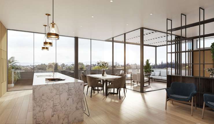 An artist’s impression of the penthouse apartment in the Hills Village development in Hamilton East