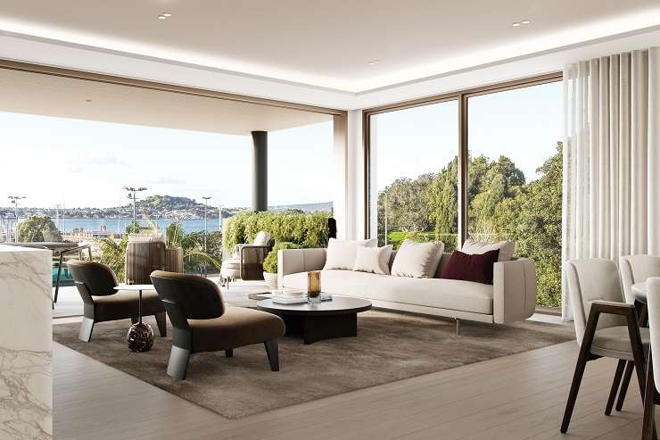 An artist's impression of the super-penthouse at One Saint Stephens, on Parnell Rise, in Auckland. The developers now have consents to carve the space into two smaller penthouses. Photo / Supplied