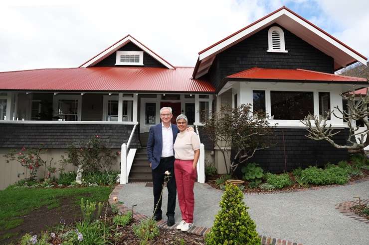 Bayleys agents Steve and Nila Koerber in their dream home. Photo / Fiona Goodall