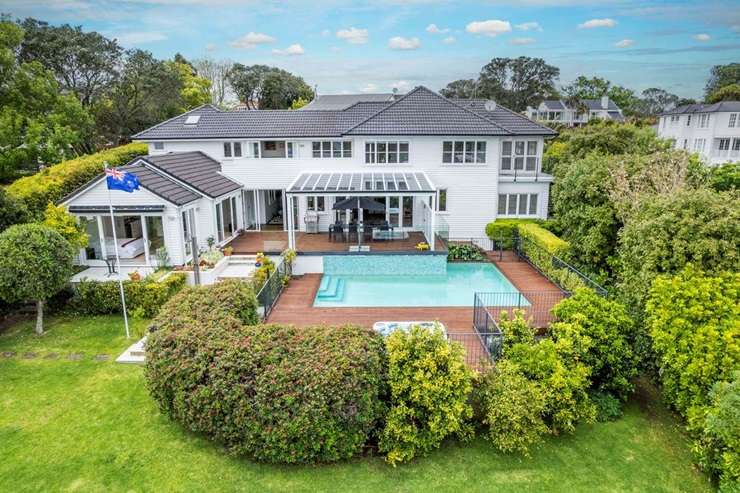 A luxury home at 12 Lammermoor Drive, in St Heliers, Auckland, sits on a 1433sqm section and comes with a swimming pool and tennis court. Photo / Supplied