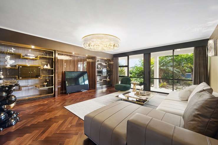 living room with black and white rug marble walls  24 Half Moon Rise, Half Moon Bay, Auckland