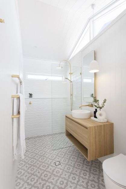 bathroom, tiled, oblong mirror, vanity and bathroom accessories