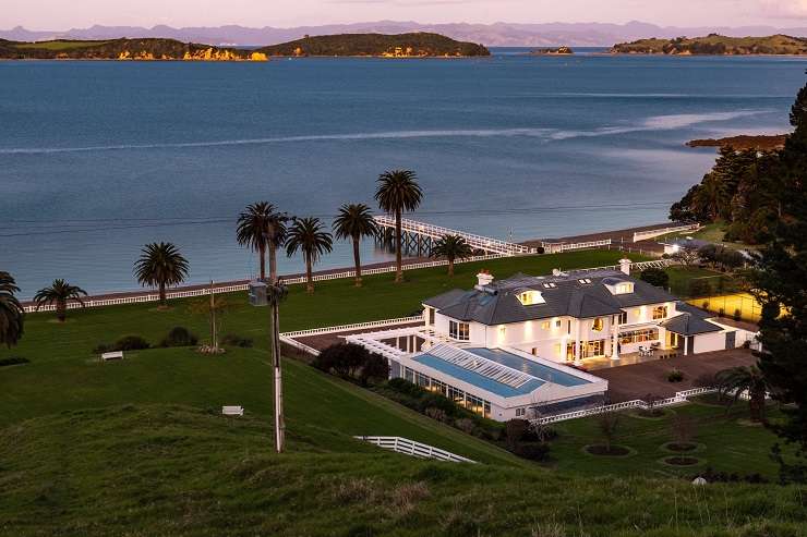 An aerial view of the multi-million-dollar mansion in Pikau Bay  306 Cowes Bay Road Waiheke Island