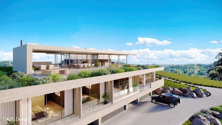 Concept art for an impressive four-bedroom luxury home at 7 Tamihana Road, on Waiheke Island. Photo / Supplied