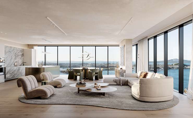 An artist's impression of the super-penthouse at One Saint Stephens, on Parnell Rise, in Auckland. The developers now have consents to carve the space into two smaller penthouses. Photo / Supplied