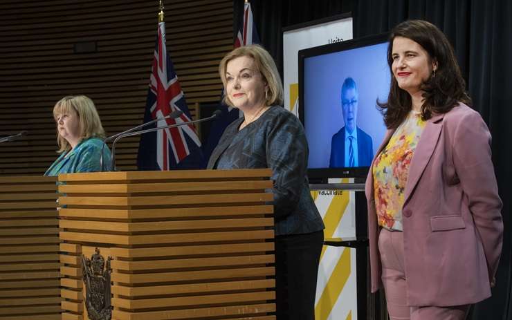 Prime Minister Christopher Luxon looks on as Housing Minister Chris Bishop delivers a speech on the Government's priorities in March this year. Photo / Getty Images