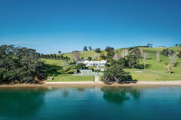 modern steel glass and cedar house with swimming pool in foreground  24 Newton Road, Oneroa, Waiheke Island, Auckland