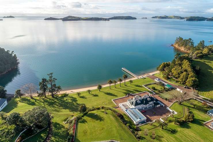 An aerial view of the multi-million-dollar mansion in Pikau Bay  306 Cowes Bay Road Waiheke Island