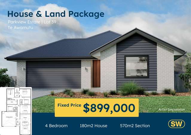 House and Land Package, Lot 39, Parkview Estate, Te Awamutu