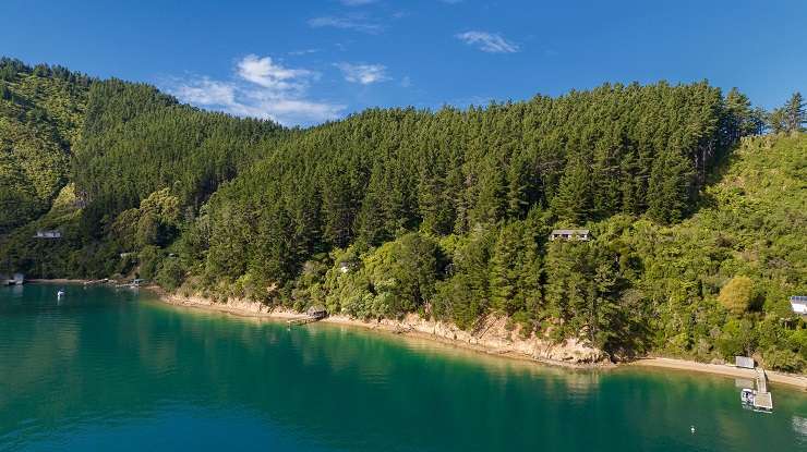 The unfinished home on Snake Point in Queen Charlotte Sound has a CV of <img40,000. Photo / Supplied