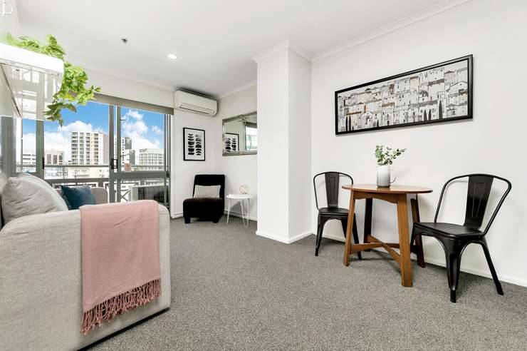 This one-bedroom apartment at 1F/16 Market Place, in Auckland Central, goes to auction on December 14. Photo / Supplied