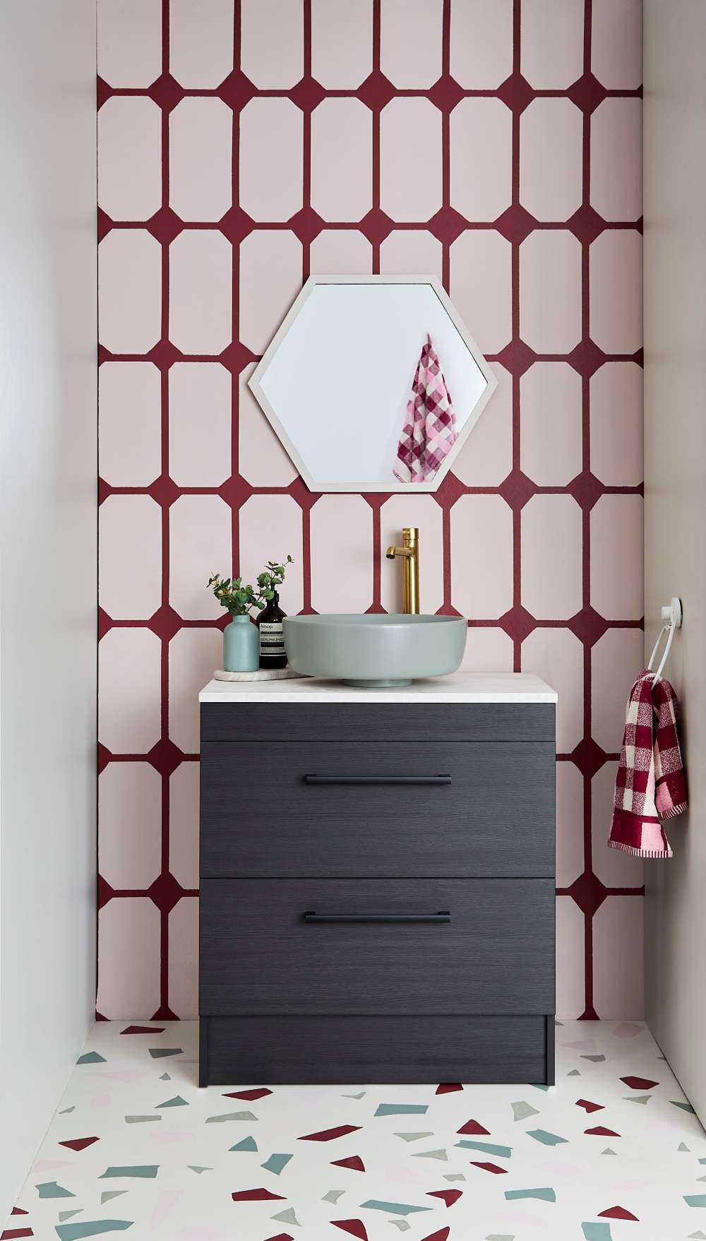 The faux brick of Resene Jade Wallpaper Collection 90783-7 gives this space the weathered elegance of a repurposed warehouse apartment. Try it paired with a soft slate blue like Dark Knight and wood floors stained in Meranti.