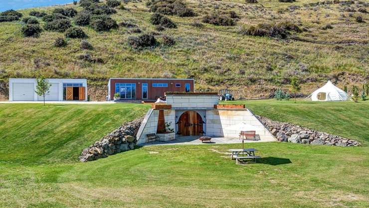 The recently updated Canterbury property at 1208 Karaka Road, on the hill above the Hurunui pub, features a wine cave, visitor amenities block and accommodation. Photo / Supplied