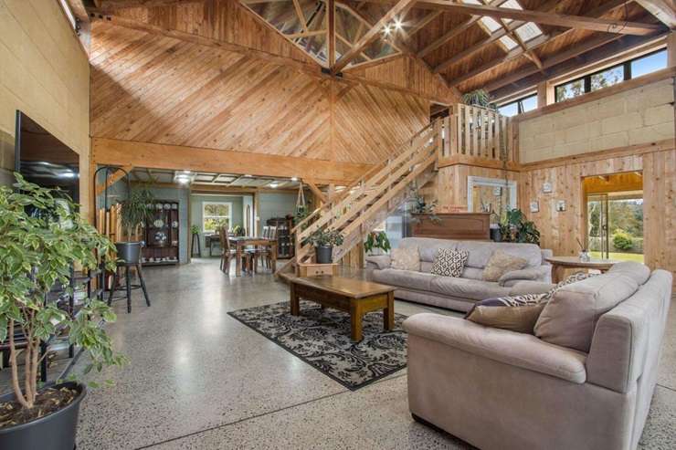 The barn-like three-bedroom home for sale 994 Work Road, Katikati, Western Bay Of Plenty. Photo / Supplied