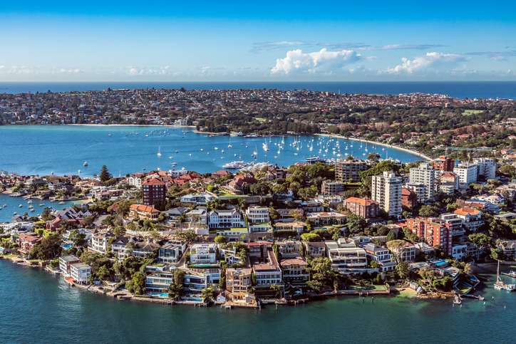 aerial view of sygney harbour and opera house  getty images