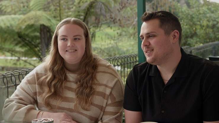 The host with the most dad jokes: Paul with house-hunter Rachel and her children. Photo / Supplied