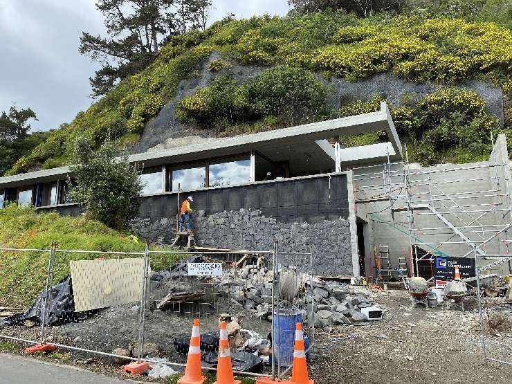 Construction work on a beach-front property on Miro Road, at Waiheke Island's Palm Beach. The 858sqm property was bought in 2020 for <img.22m. Photo / Supplied