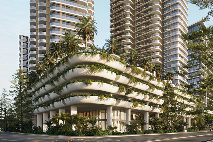 Kiwi developer Danny Andrews with his daughter and his firm's general manager, Sarah Daniels. They have just launched their A$900 million South Beach apartment project on Queensland’s Gold Coast. Photo / Supplied