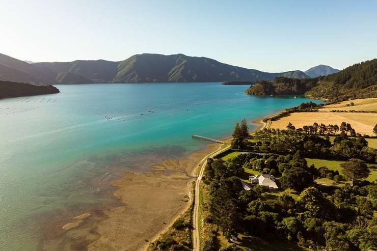 The historic villa for sale at 1024/1028 Elie Bay Road, in Marlborough Sounds. Photo / Supplied