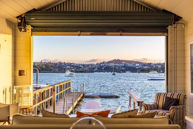 The picturesque boatshed at Auckland's Hobson Bay is often used as a shooting location for David Lomas Investigates. Photo / Supplied