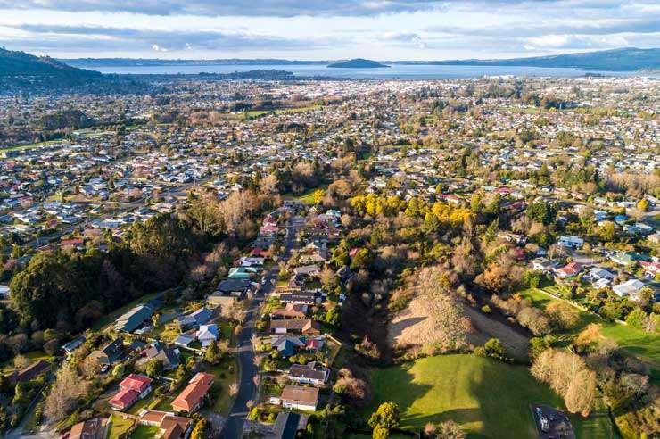 Houses in the Auckland suburb of Half Moon Bay look out to the harbour