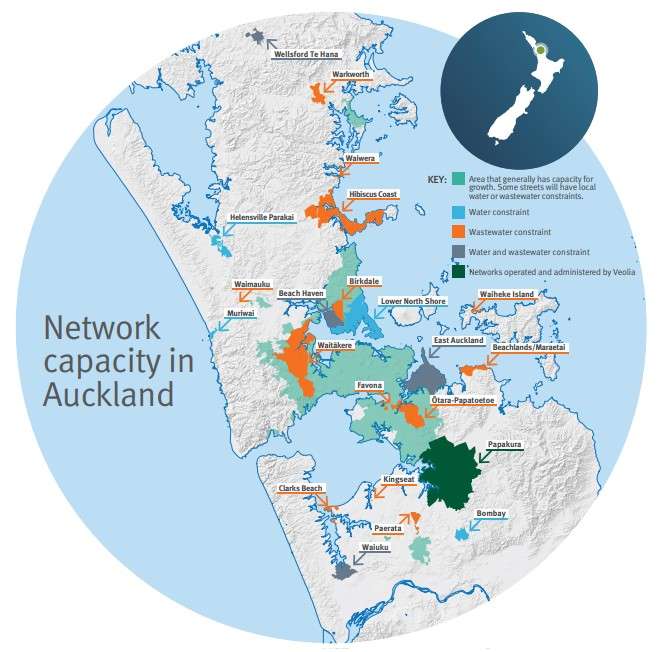 Some Auckland suburbs may not be able to have new housing developments built there for more than a decade to water and wastewater constraints. Photo / Alex Burton