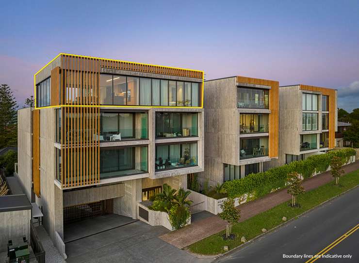 A penthouse apartment at 404/250 Kepa Road, in Mission Bay, Auckland, is to be auctioned with a disclosed reserve. Photo / Supplied