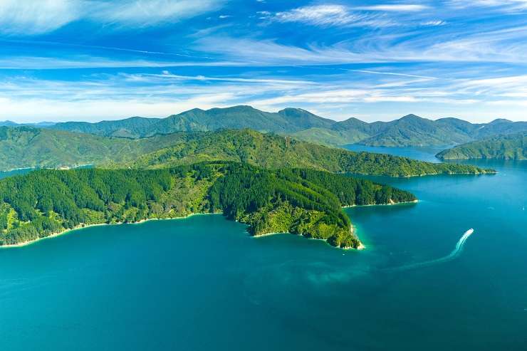 Waikakaramea Bay (pictured) and Deep Bay on Arapaoa Island, in Marlborough Sounds, are for sale with a combined asking price of $3m plus. Photo / Supplied