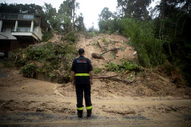 Large slips in Hobson Bay on Auckland's waterfront in the aftermath of Friday's storms and flooding. Photo / Alex Burton