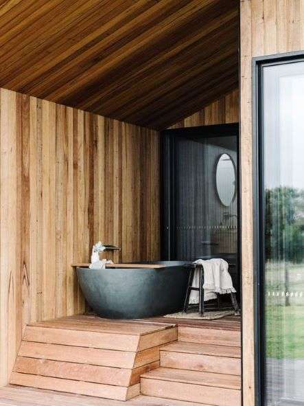 luxury lodge bedroom and bathroom