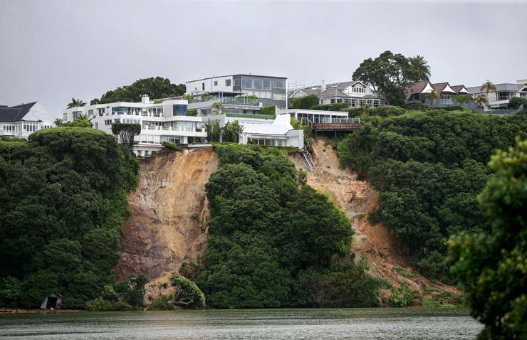 Slips at St Marys Bay, one of Auckland's wealthiest suburbs, threaten properties. Photo / Bernard Orsman