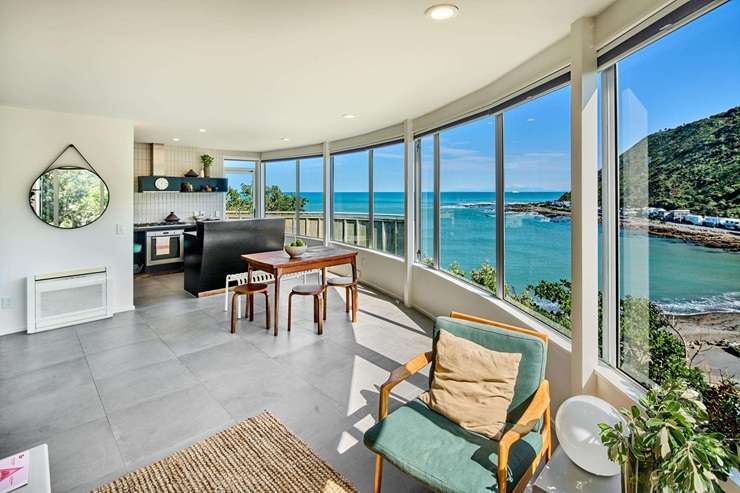 This Owhiro Bay Parade home in Wellington’s Ōwhiro Bay, was designed by award-winning architect Roger Walker. Photo / Supplied