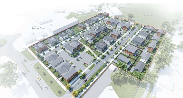 An artist's impression of a social housing development on Endeavour Avenue, in Flagstaff, Hamilton, which has been 