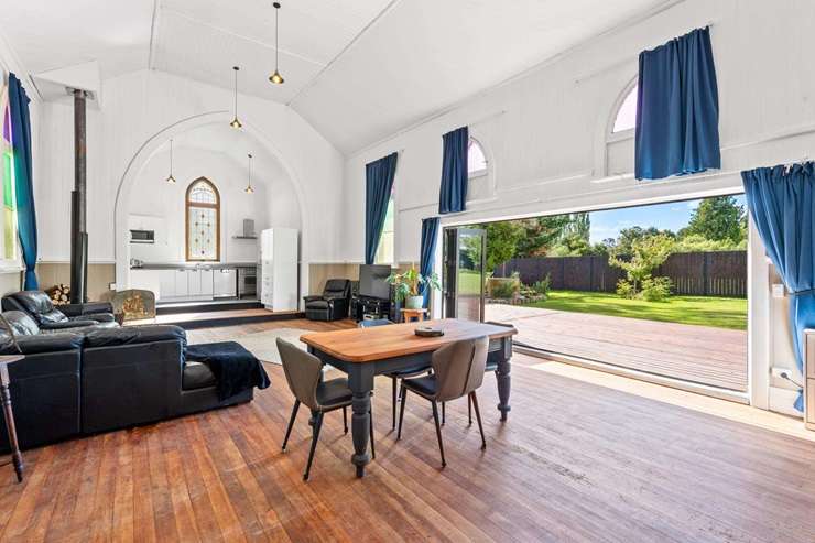The former Saint Augustine Church at 907 Tuapeka Mouth Road, Balclutha, is an off-grid miracle with a price guide of over $439,000. Photo / Supplied