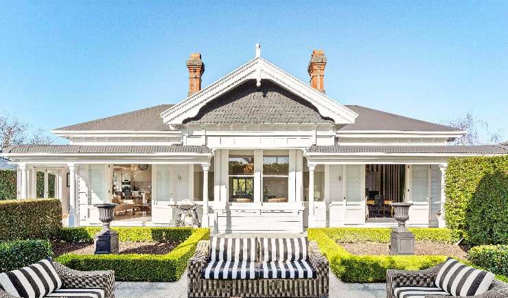 A baroque-style fresco looms large in the dining room of 290 Jervois Road, in Herne Bay, Auckland. Photo / Supplied